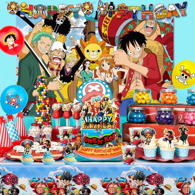 One Piece Birthday Decorations for Kids,82pcs One Piece Party Decorations&One Piece Party Tableware Set