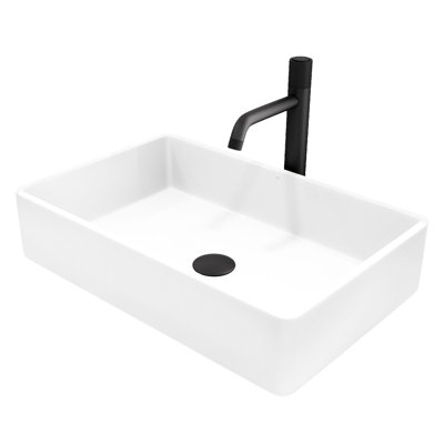 Lavabo de salle de bain rectangulaire en pierre blanche avec robinet H 12 po L 21 po x l 14 po x H 5 po Magnolia