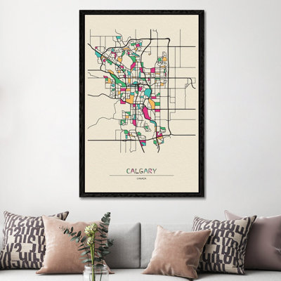 Calgary, Canada Map by Ayse Deniz Akerman - Floater Frame Print on Canvas