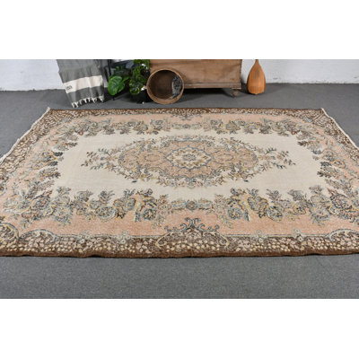 Grand tapis turc rétro en laine Oushak au design anatolien antique pour les salons élégants brun / beige