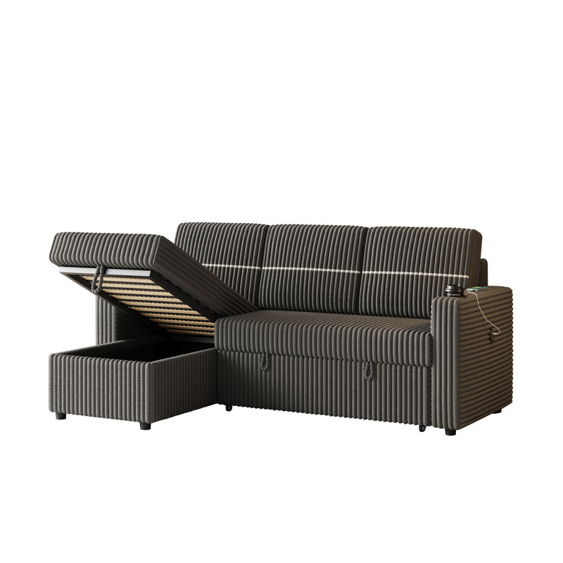 Canapé modulaire 2 pièces Baney, Velours côtelé gris foncé