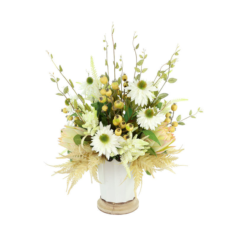 Rudbeckia and Fern Arrangement in Decorative Ceramic Pot