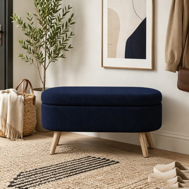 Banc de rangement avec repose-pieds ovale, Marine