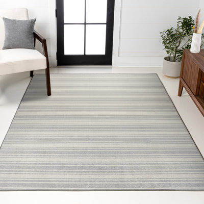 Belves Two-Tone Striped Classic Low-Pile Machine-Washable Cream/Light Grey Rug