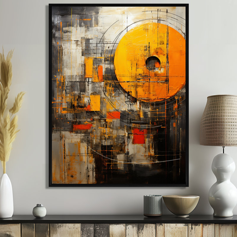 «Solitaire Glow Full Moon Solitude», art mural abstrait, H 20 po x l 12 po x P 1 po, Toile avec cadre flottant noir