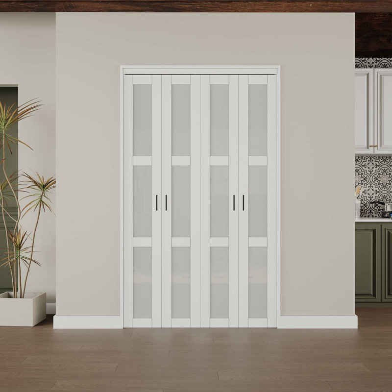 White MDF Bi-Fold Door with Frosted Glass Panels