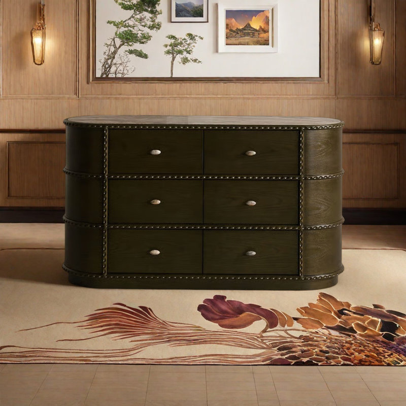 Commode ovale en bois massif de style français avec plateau en marbre, Noir