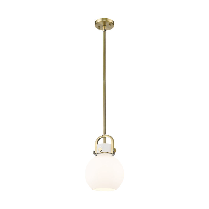 Luminaire suspendu à 1 tige Sligo, Laiton brossé, Blanc, H 11,25 po x l 8 po x P 8 po