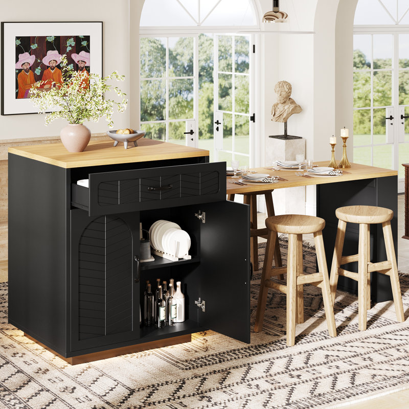 Wood Kitchen Island, Black