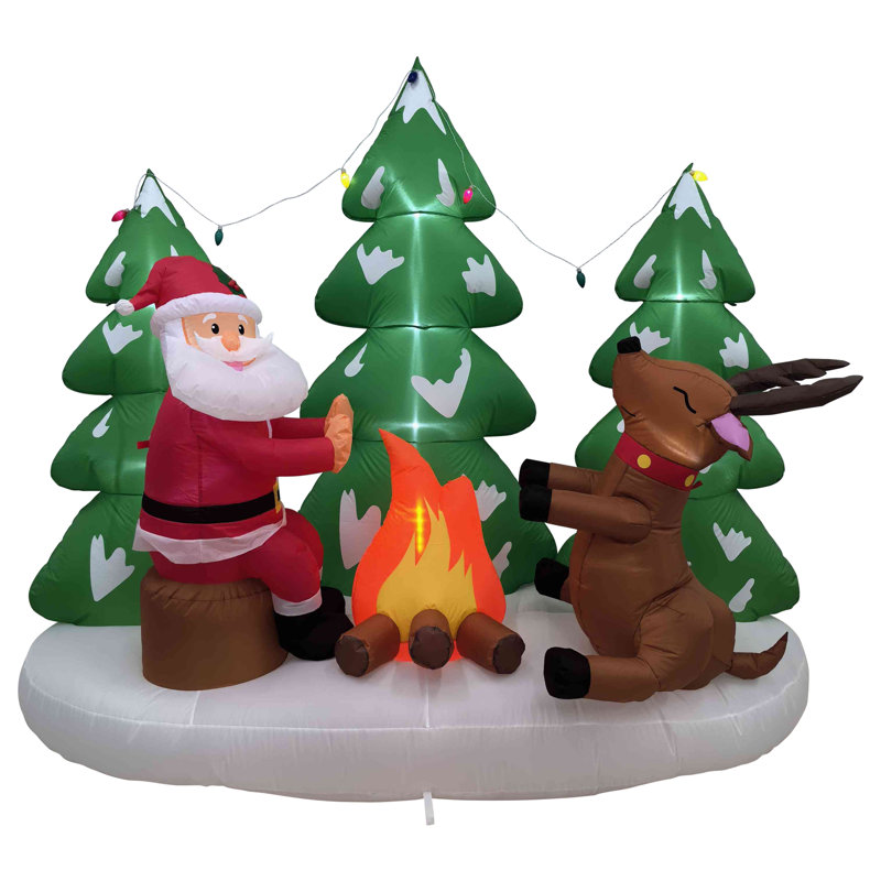 LED Lighted Inflatable Santa And Reindeer Outdoor Christmas Decoration - 8'