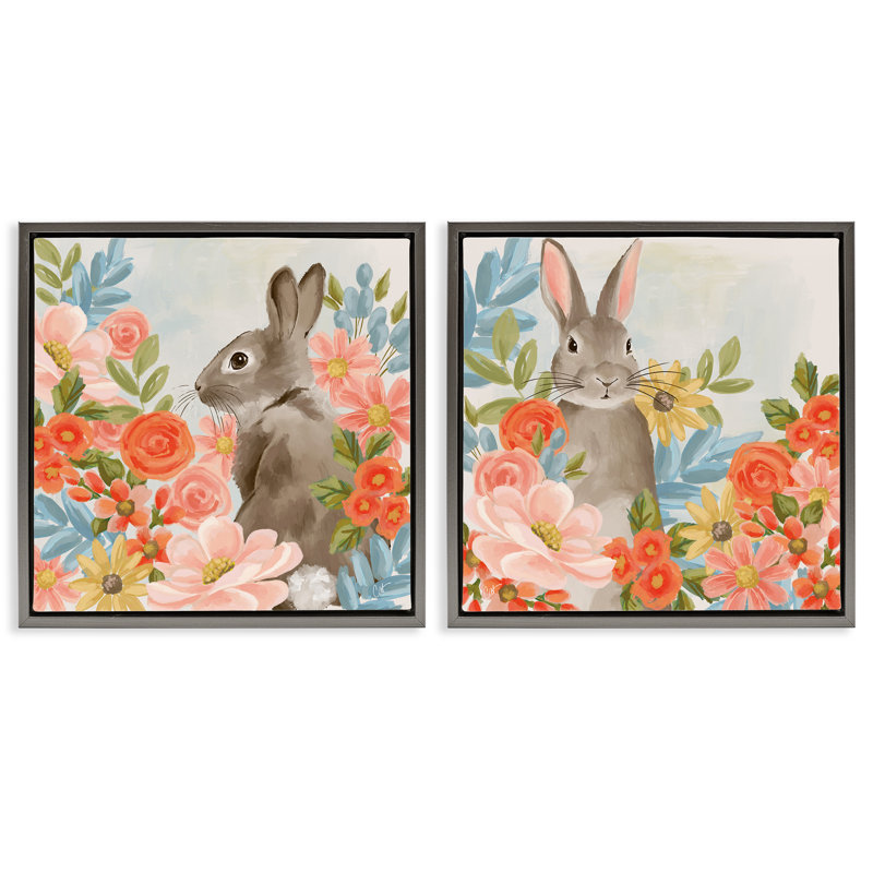 Ensemble de cadres flottants 2 pièces Bright Bunny Blooms, design par Cat Thurman Designs, H 18 po x l 18 po