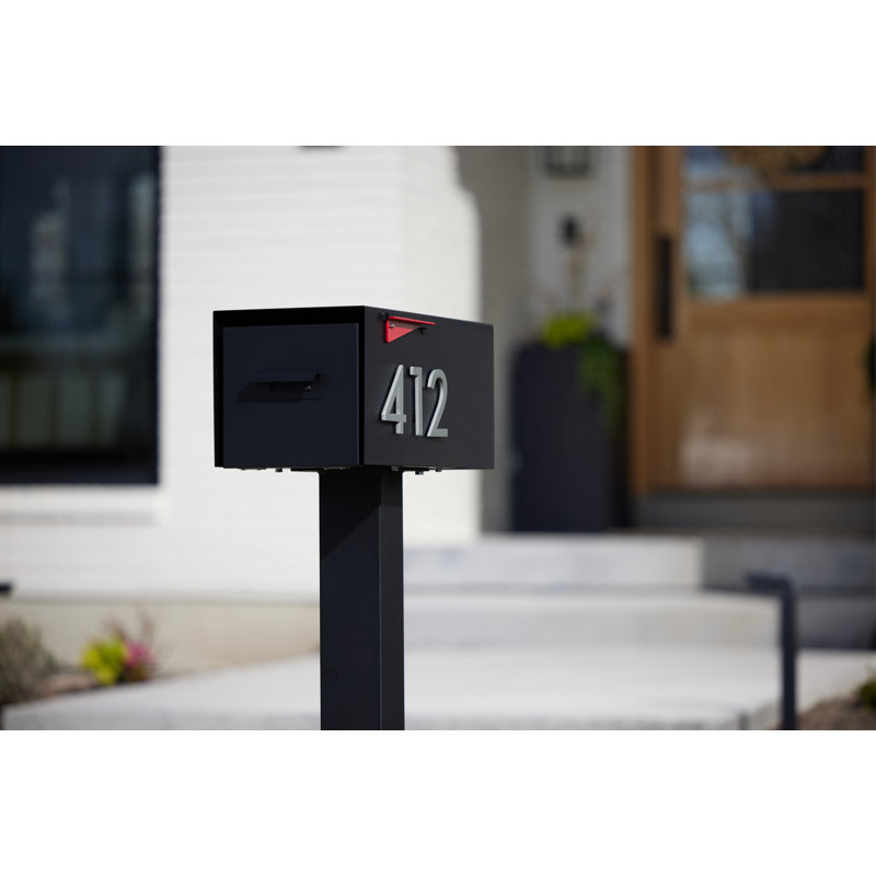 Malone Post Mounted Steel Mailbox, Silver, Yes, Black