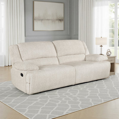 Rosser 93" Transitional Manual Double Reclining Sofa with Space-Saving Wall-Hugger Design & Textured Microfiber Upholstery
