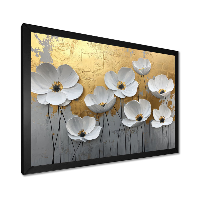 Millis - Floral Large Wall Art, Cadre simple, Noir, noir, noir, noir, H 12 po x l 20 po