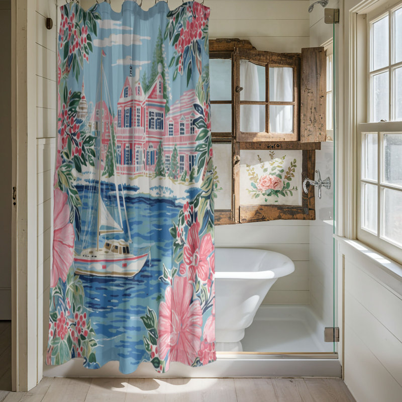 Rideau de douche standard 1 pièce Elegant Sea Town, H 74 po x l 71 po