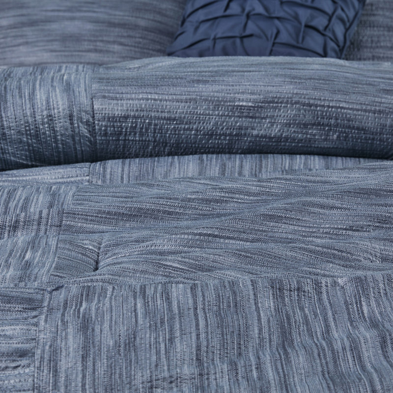 Édredon 7 pièces bleu marine à motif de seersucker, conception moderne, style oreillers carrés, literie, Marine