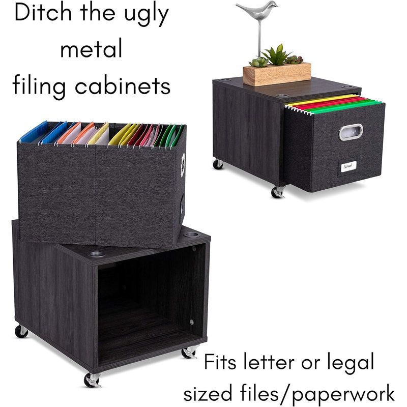 Decorative Storage Shelf w/Removable Bins, Handles, and Wheels – Organize Files