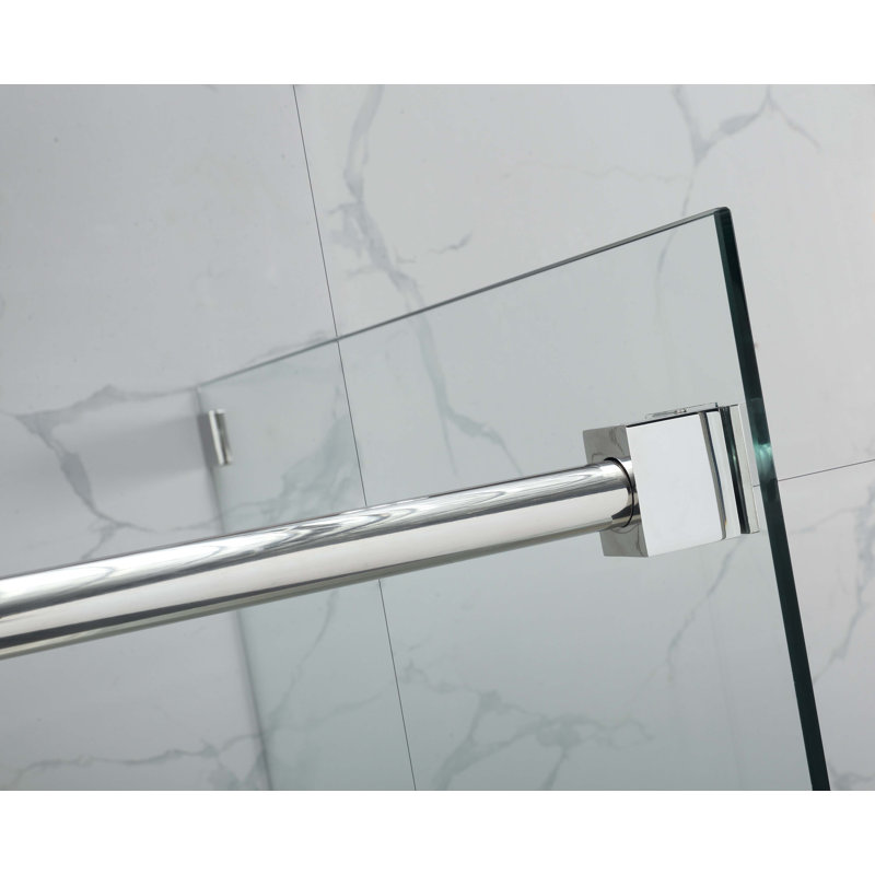 76'' H Single Added Frameless Shower Door with Clear Glass