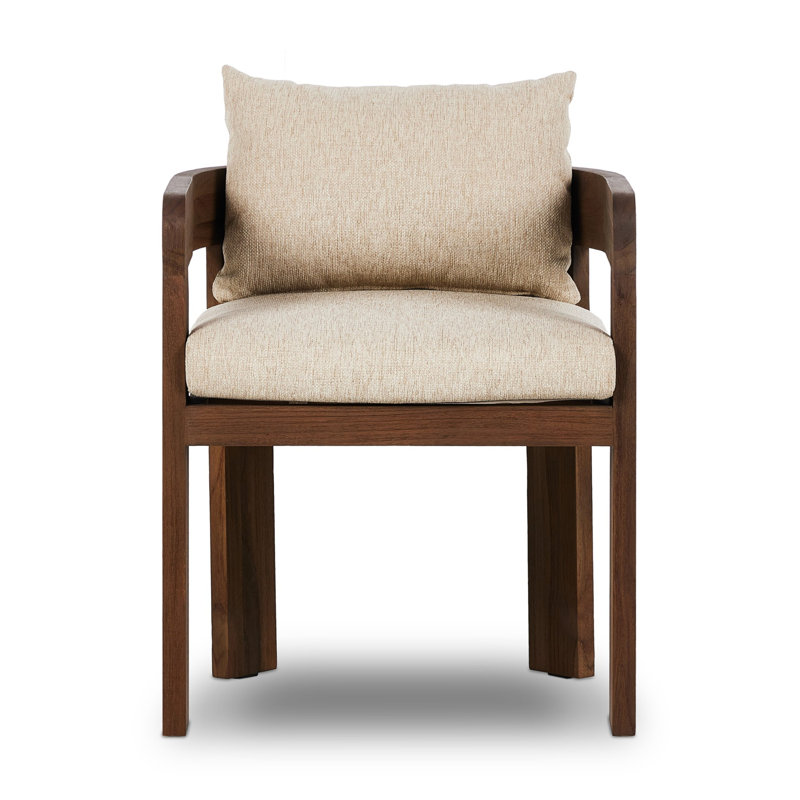Jackson Teak Patio Dining Armchair with Cushion, Stained Toasted Brown Frame/Ellor Beige Cushion