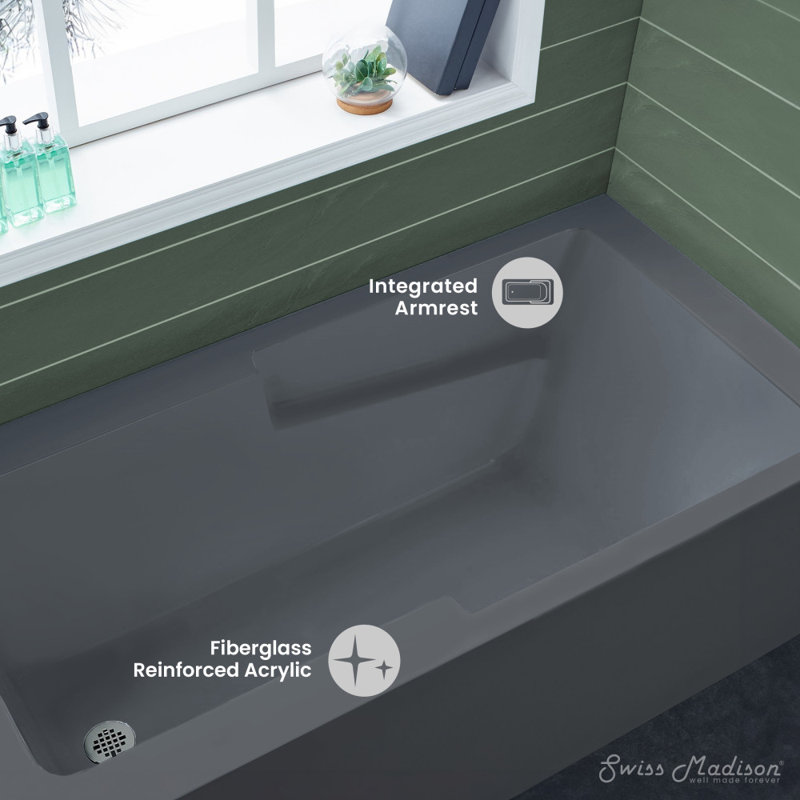 Baignoire en alcôve avec tablier gris mat 60 po x 32 po Voltaire, Gauche