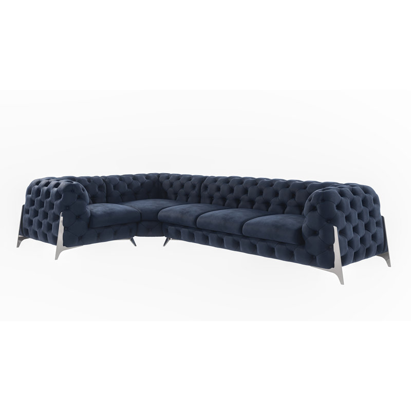 Juneri Chesterfield Corner Sofa, Left Hand Facing, Navy Blue
