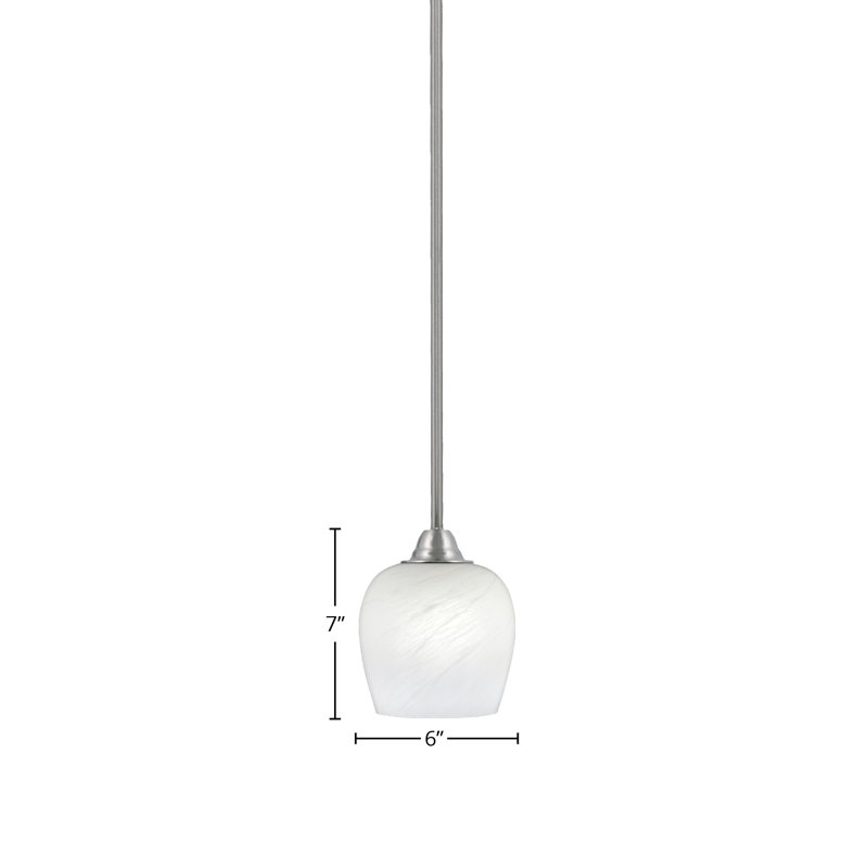 Luminaire suspendu suspendu Paramount avec verre de 6 po, Nickel brossé, Verre marbré blanc