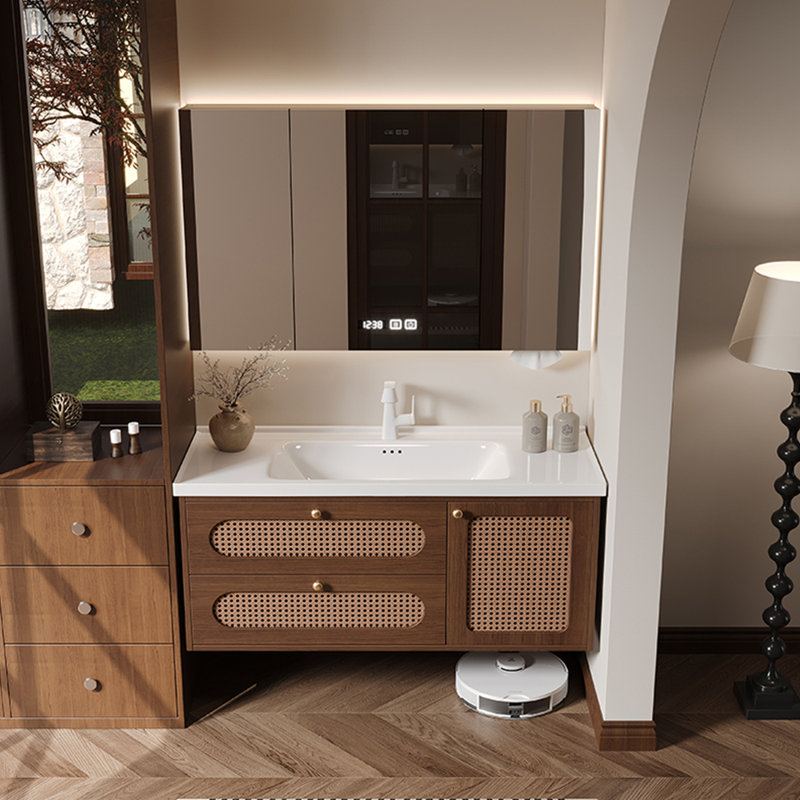 Retro light luxury style simple bathroom cabinet