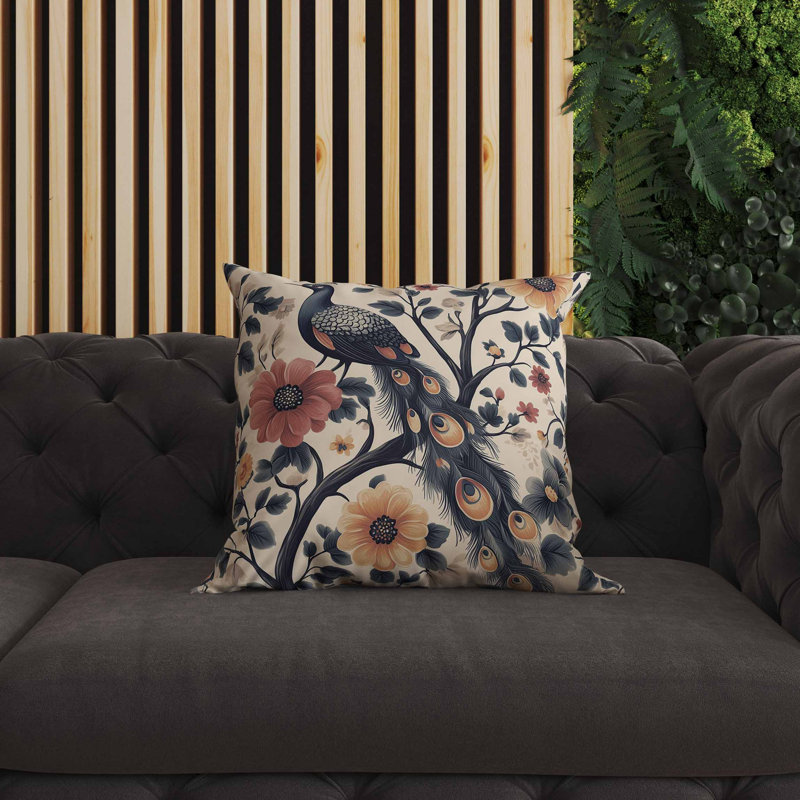 Coussin intérieur / extérieur Vibrant Vista, Gris / beige / orange / gris, Carré 16 po