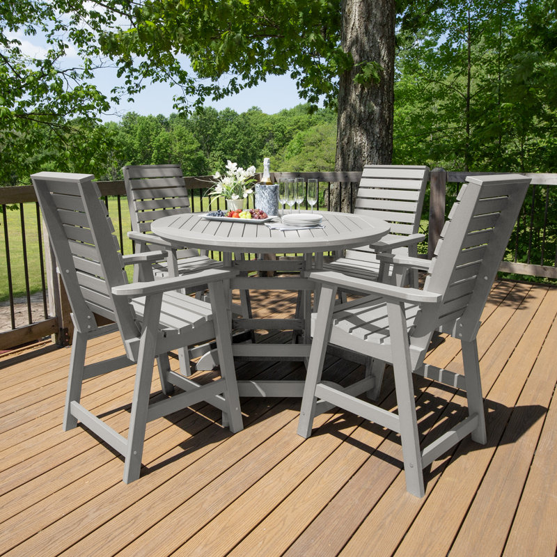 Midwest 4-Person, 48" Round Table, 5-Piece Outdoor Dining Set, 62.5" L x 62.5" W x 43.3" H, Harbor Gray