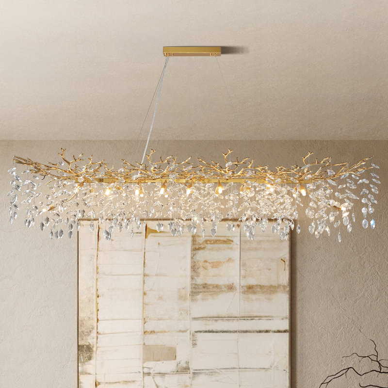 Modern K9 Raindrop Crystal Rectangular Tree Branches Chandeliers, 20, Gold, 17" H x 25" W x 71" D
