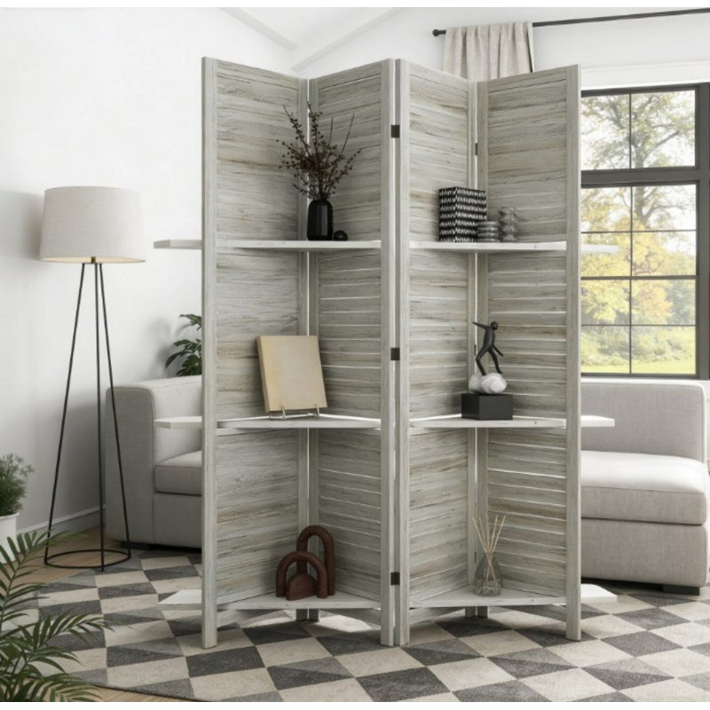 Bibliothèque pour salon, paravent de séparation, paravent haut en bois avec rangement pliable