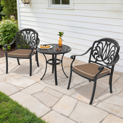 3-Piece Round Table Outdoor Cast Aluminum Dining Set, A Patio and Terrace Essential