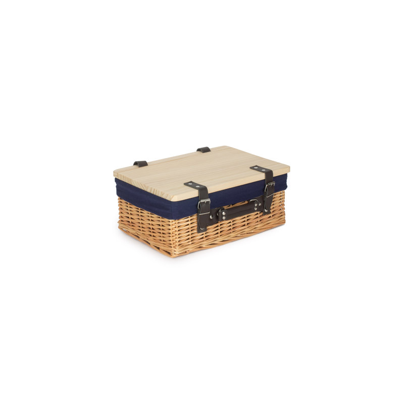 Wicker Lined Gift or Storage Hamper Basket with Lid, 15cm H x 36cm W x 26cm D, Double Steamed/Grey