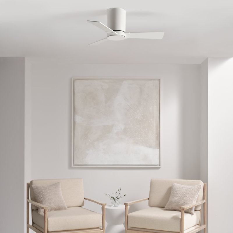 Visual Comfort Fan Rozzen 32 Hugger Indoor Ceiling Fan with Matte White ABS blades and Handheld Remote, Matte White