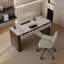 Bureau blanc / brun clair + bois massif + bois manufacturé + cuir avec bureau à 3 tiroirs-109803600