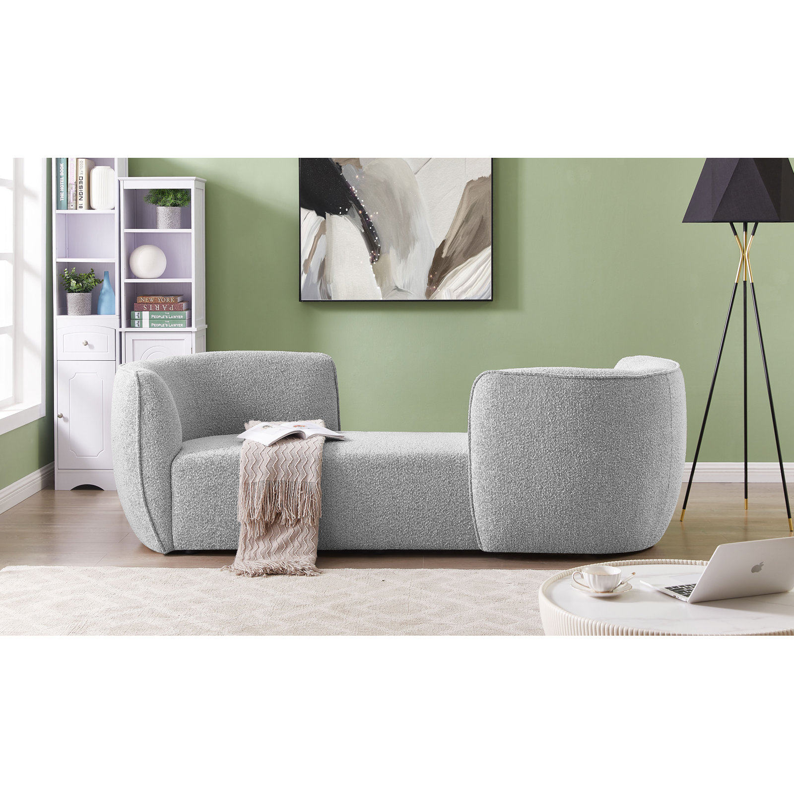 Hilton 70" Boucle Chaise Lounge, Gray Boucle Fabric