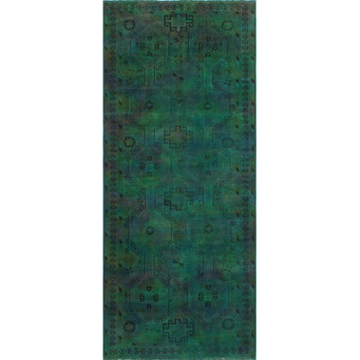 Tapis intérieur en laine vert 3 pi 10 po x 9 pi 1 po one-of-kind à la main-noué la 1980