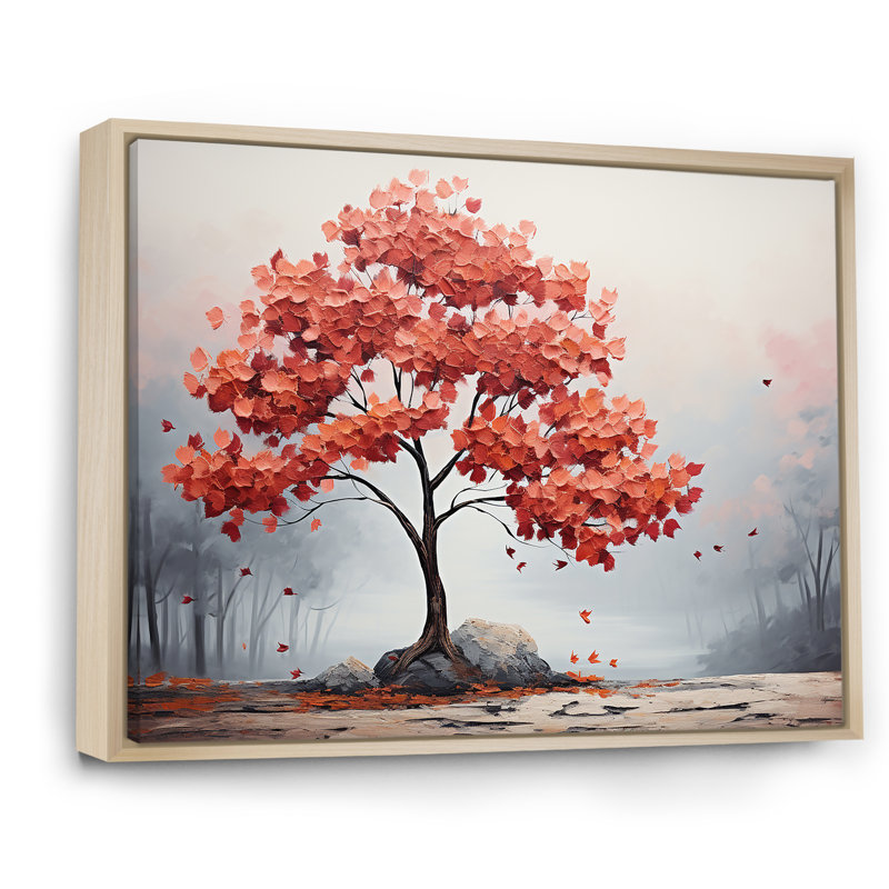 Fiery Red Maple Tree - Art mural érable, H 30 po x l 40 po x P 1,5 po, Cadre flottant naturel