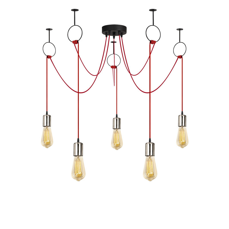 Luminaire suspendu à 5 lumières Aidrianna, Noir / rouge