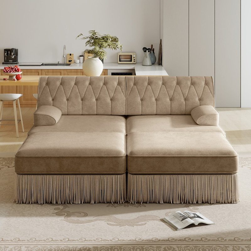 76.6 " Velvet L-Shaped Sectional with Ottoman, Coffee