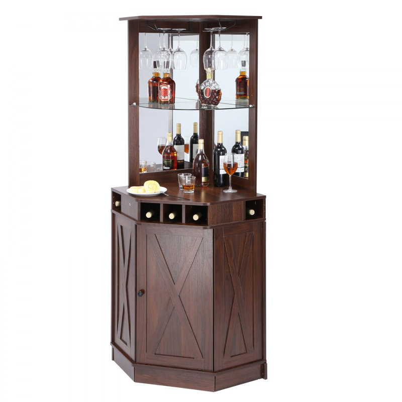 Corner Industrial Bar Cabinet, Wine Table for Liquor & Glasses, Sideboard