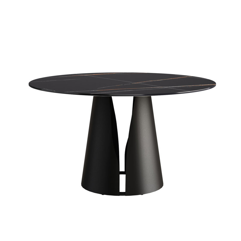 Table de salle à manger 6 52,05 po ronde avec fritté et base noire