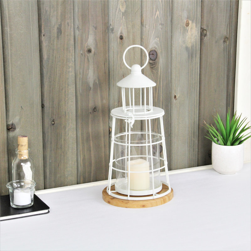 Brettany White Lighthouse Styled Metal Lantern - Small, H 11,75 po x l 6,25 po x P 6,25 po