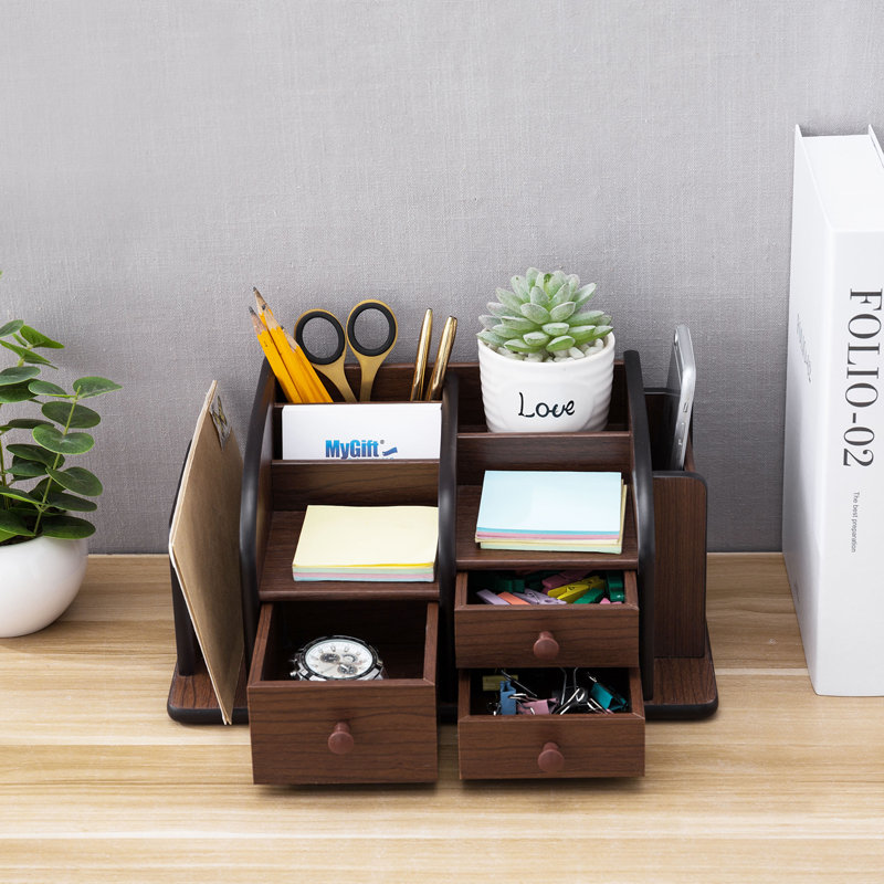 Wood Desk Organiser with Drawers