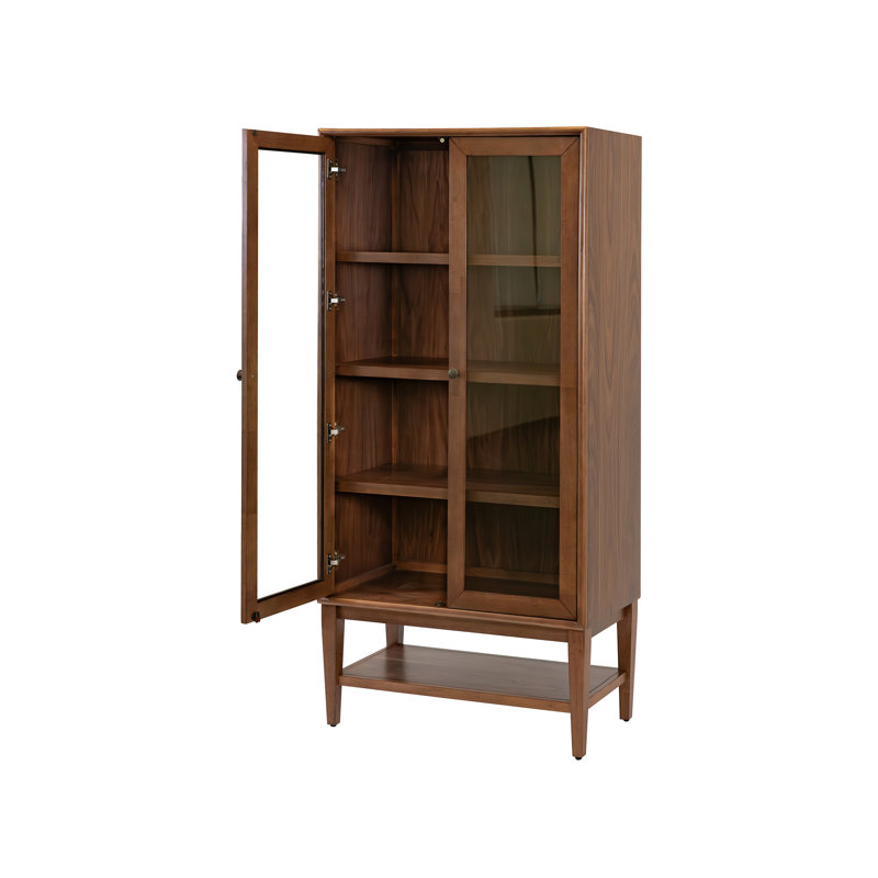 Mid-Century Modern Wood Dining Display Cabinet Kitchen Storage Bookcase Brown