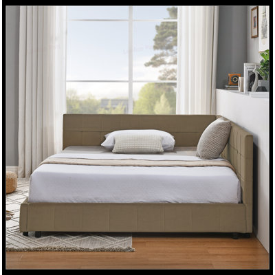 Queen Size Upholstered Tufted Bed Frame, Sofa Bed with Comfortable Backrest and Armrests, Ideal for Bedroom and Living Room, Velvet