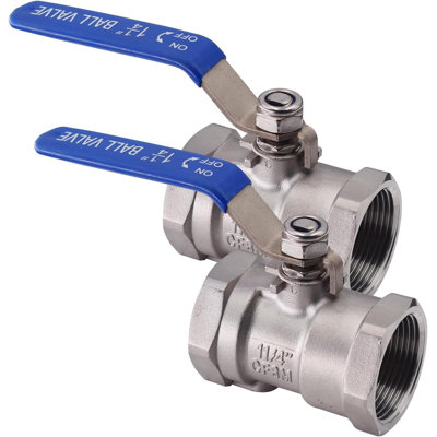 1-Piece 1 1/4 inch, Ball Valve Full Port, 316 Stainless Steel, 2 Pack