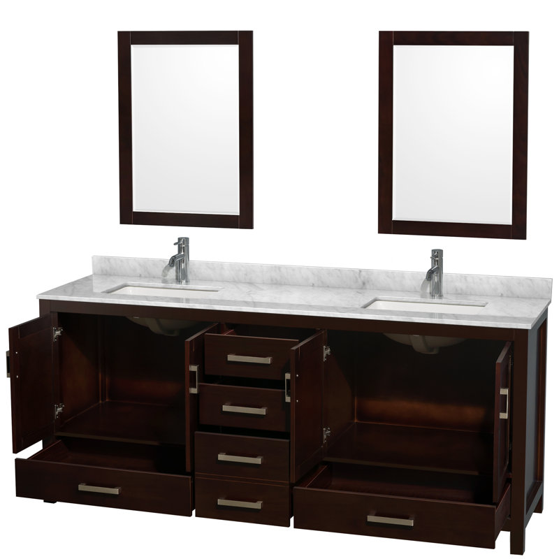 Sheffield 79" Double Bathroom Vanity Base Only, Espresso