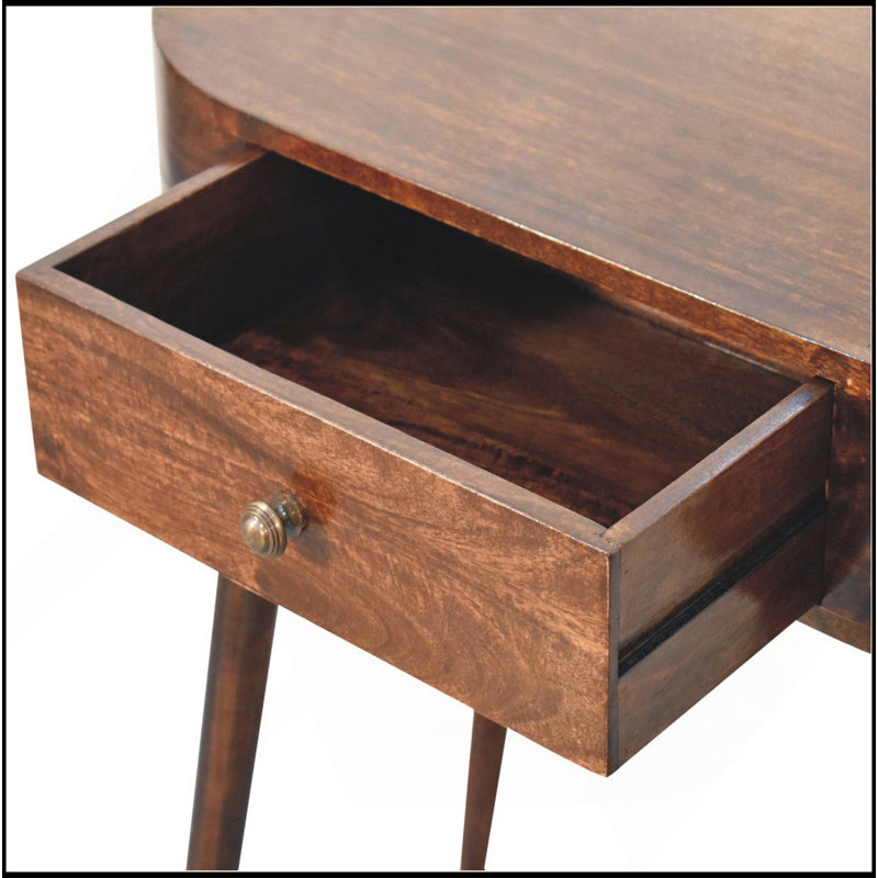 Petite console ronde en bois massif miel et caramel, Marron foncé
