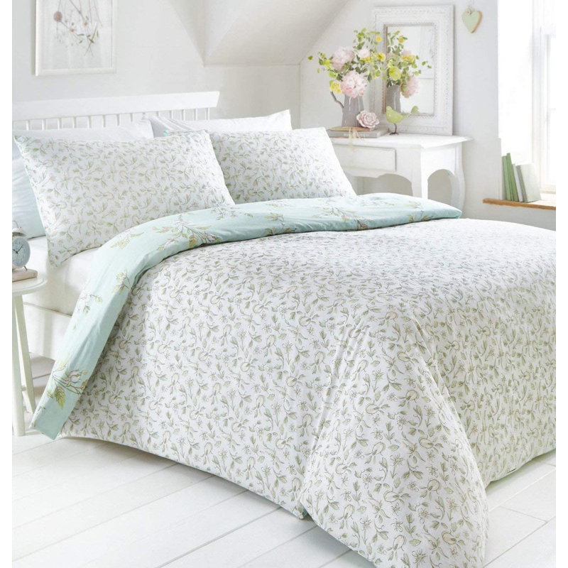 Abdiel Timeless Floral Easycare Polycotton Duvet Cover Set, Duck Egg, Super King Duvet Cover + 2 Standard Pillowcases